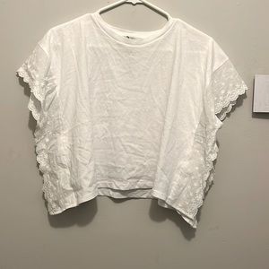 Cropped Boxy White Eyelet Trim Zara T-shirt